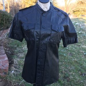 Vintage J Walden Black Leather Short Sleeve Jacket Korea